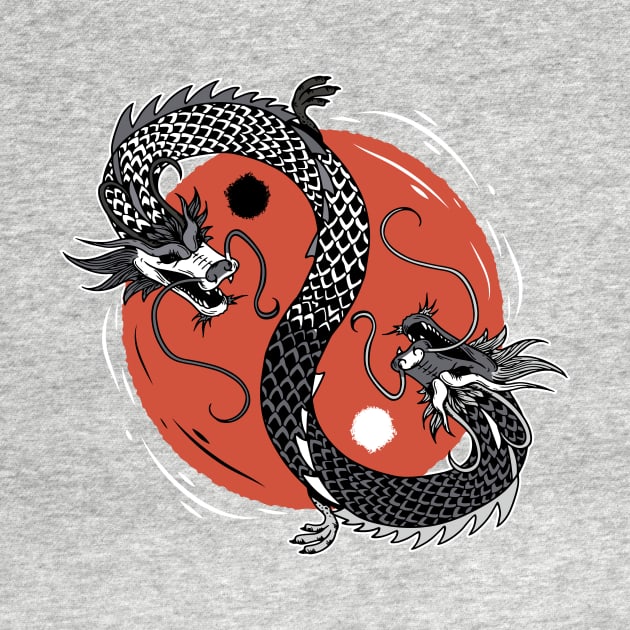 Vintage Yin Yang Dragon // Retro Chinese Dragon & Yin Yang Symbol by SLAG_Creative